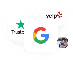 The logos for yelp, trustspot, and google.