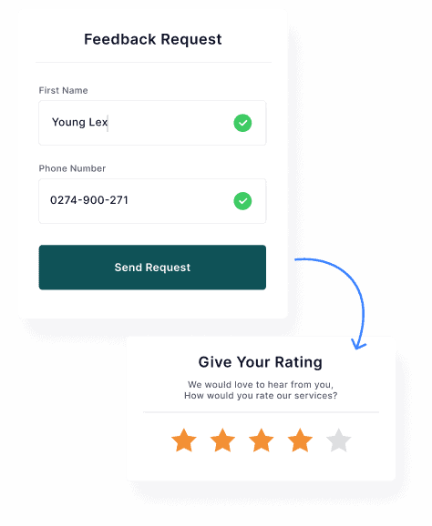 A customer request form with a five star rating.