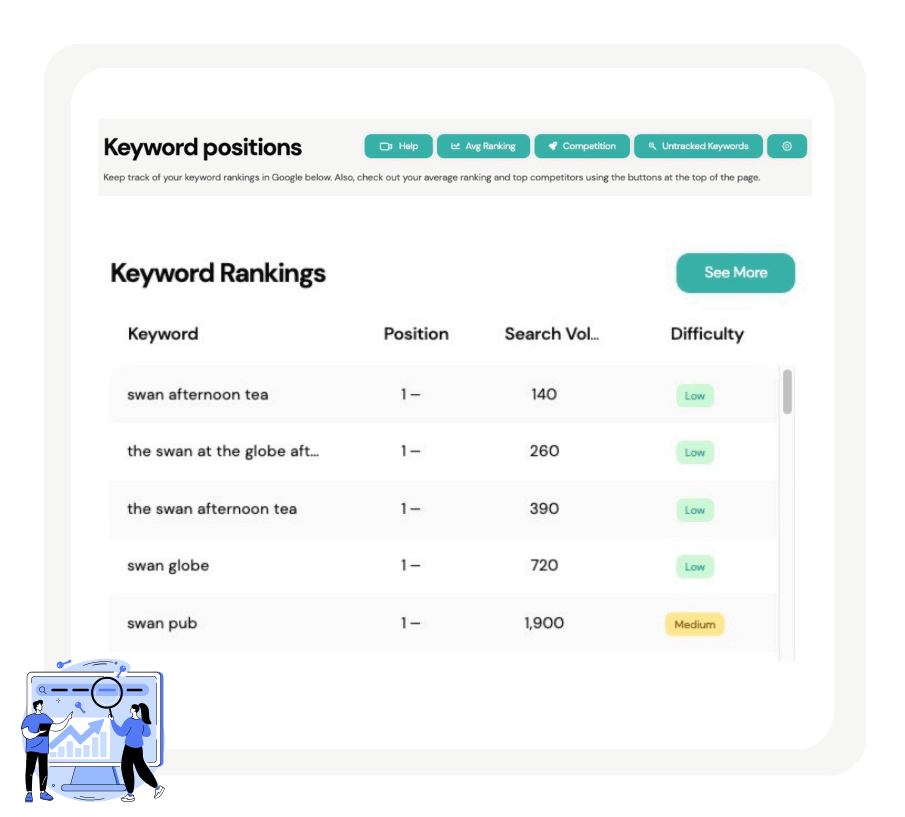 A screenshot of the keyword rankings page.